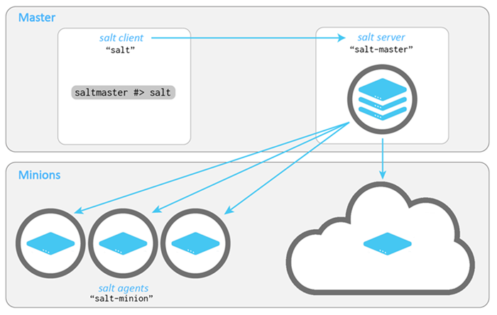 Salt uses a master-client model.